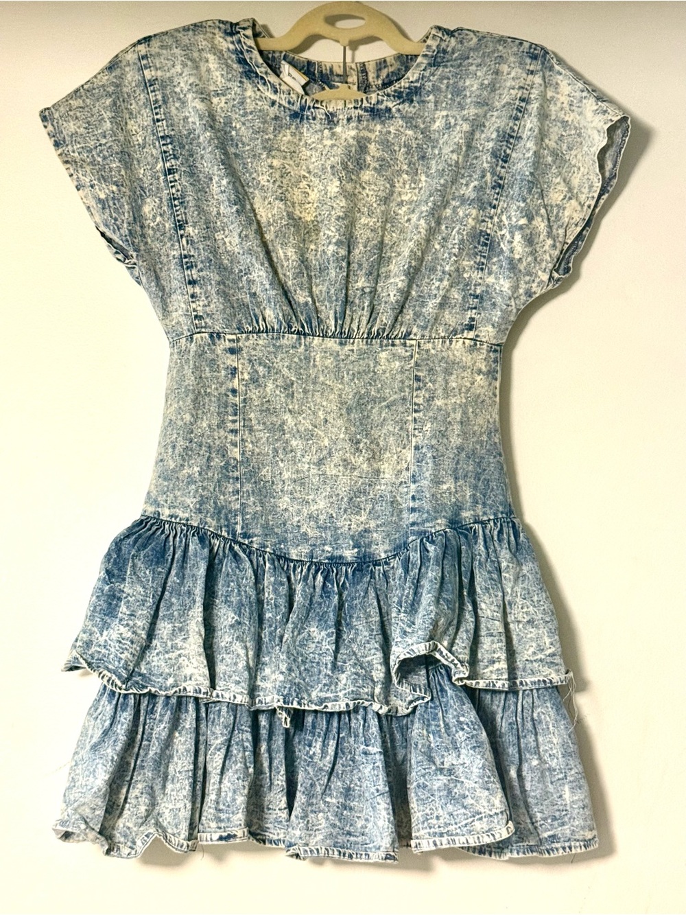 Vintage OOPS CALIFORNIA 1980s Acid-Wash Tiered Mini Dress Jr Sz 13/14 Ruffles